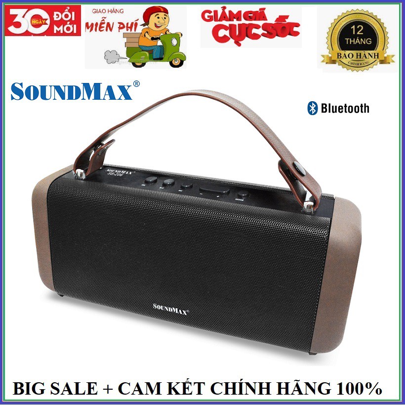 Loa di động SOUNDMAX SB206 Bluetooth (SB-206) 30W hỗ trợ USB, thẻ nhớ - Hàng Chính Hãng