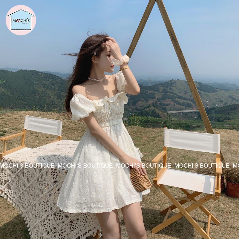 Váy đầm nữ cổ vuông tay phồng điệu đà, mẫu đầm hoa nhí đẹp mặc được 2 kiểu trễ vai hoặc cổ vuông tiện lợi-M063 | BigBuy360 - bigbuy360.vn