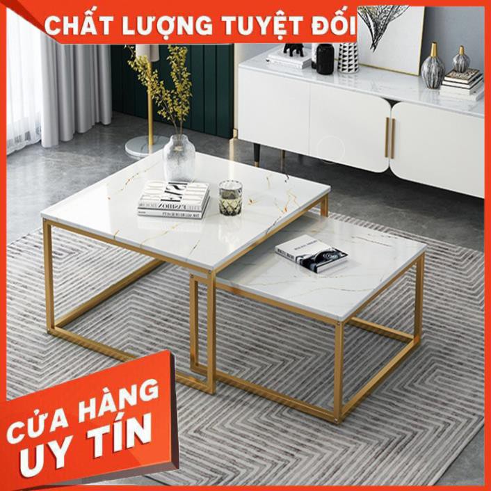 Bàn trà đôi mặt vân đá H100 50+70, Bàn tra đôi kểu dáng sang trọng BAH012