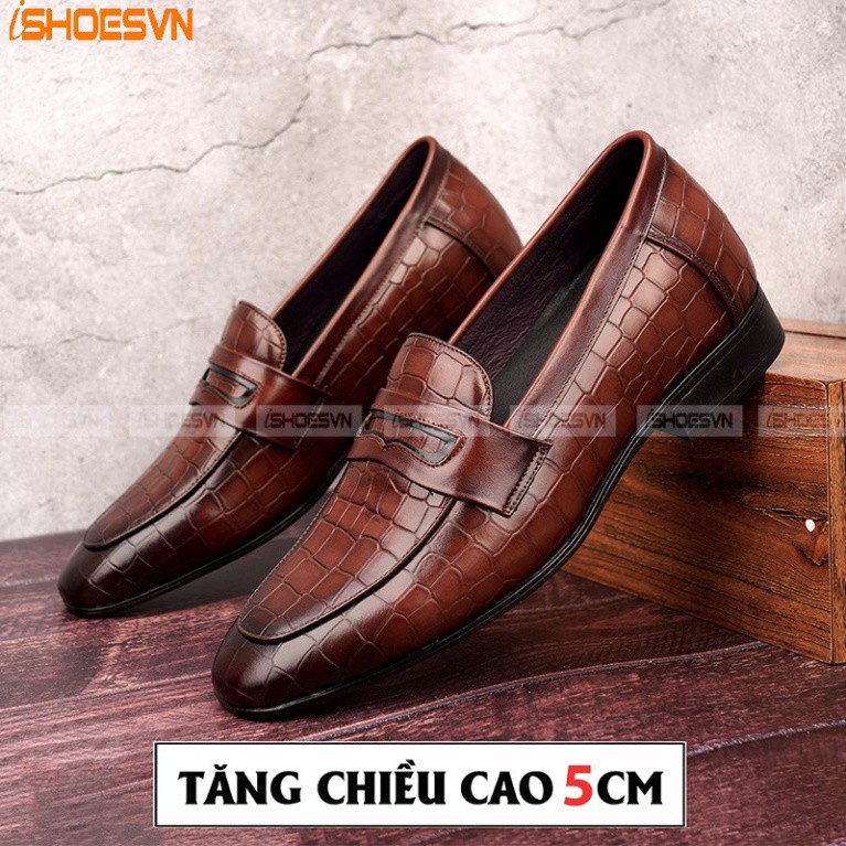 Giày da nam tăng chiều cao ISHOESVN IS168 - Giày lười công sở giày ishoes