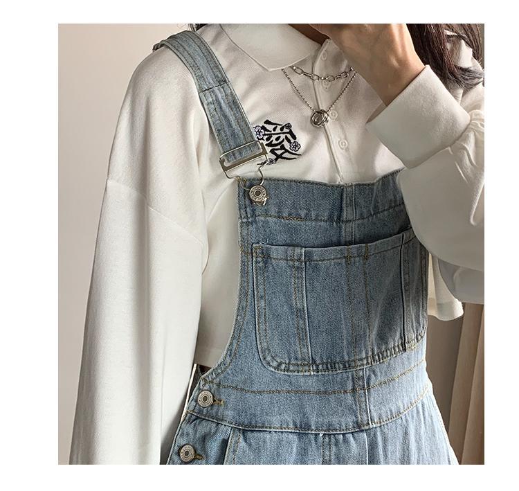 Small cute Japanese denim overalls thin student light blue autumn Korean loose straight trousers | BigBuy360 - bigbuy360.vn