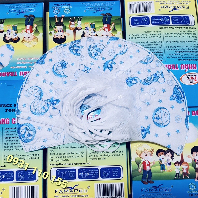 Hộp 10 cái khẩu trang cho bé 5D mask Famapro Nam Anh đủ màu