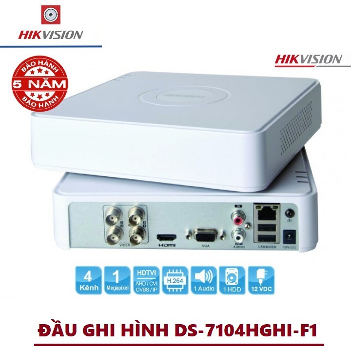 Đầu Ghi Hình Camera Hikvision DS-7104HGHI,Cổng xuất hình ảnh HDMI &amp; VGA 1080P đồng thời hỗ trợ ổ cứng (Tối đa 6tTB/ổ)