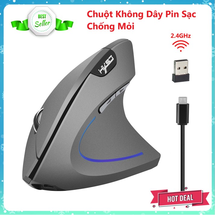 Chuột Máy Tính Không Dây Chống Mỏi Tay T22 Pin Sạc Dùng Cực Trâu