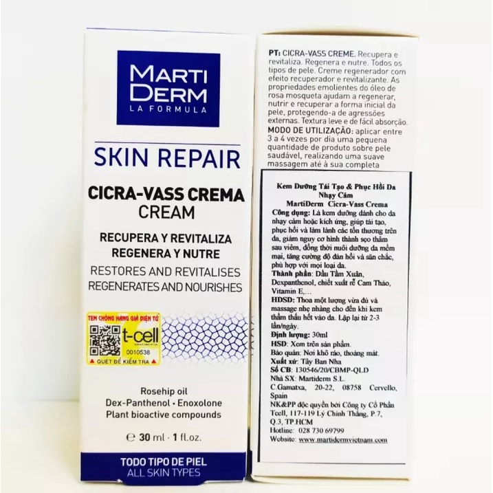 HÀNG NHẬP KHẨU - Kem Dưỡng B5 MartiDerm Skin Repair Cicra Vass Cream Dưỡng Ẩm Tái Tạo Phục Hồi Da Tổn Thương, Nhạy Cảm