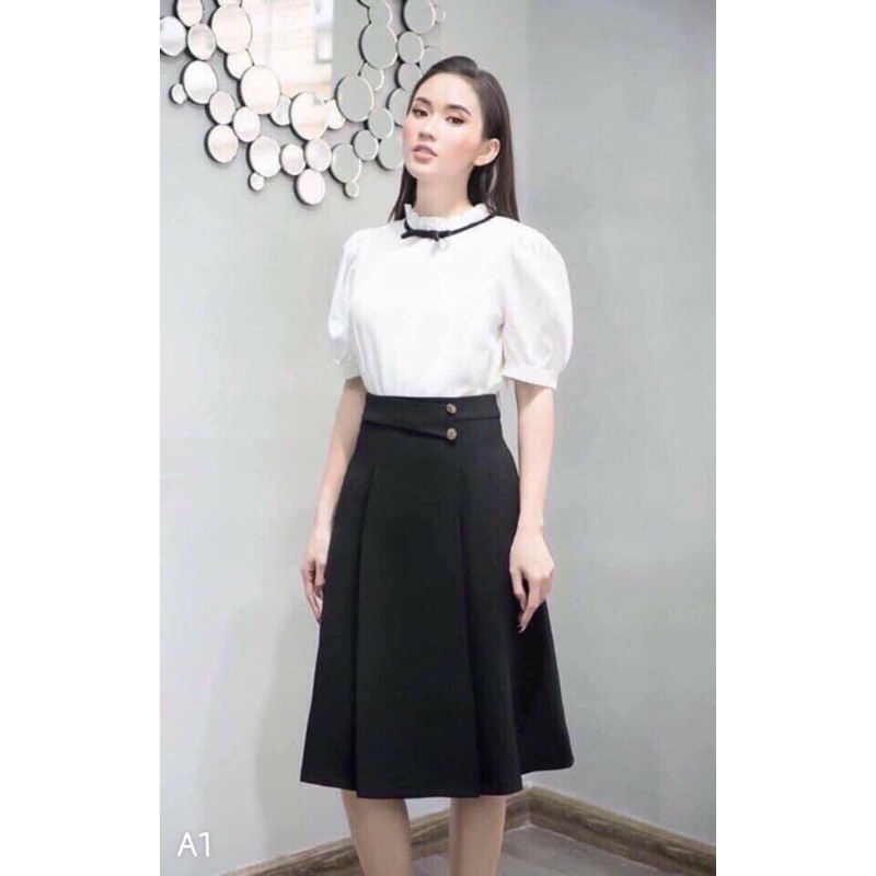 Chân váy công sở xếp ly to 2 cúc cực đẹp. Size S M L. 110k