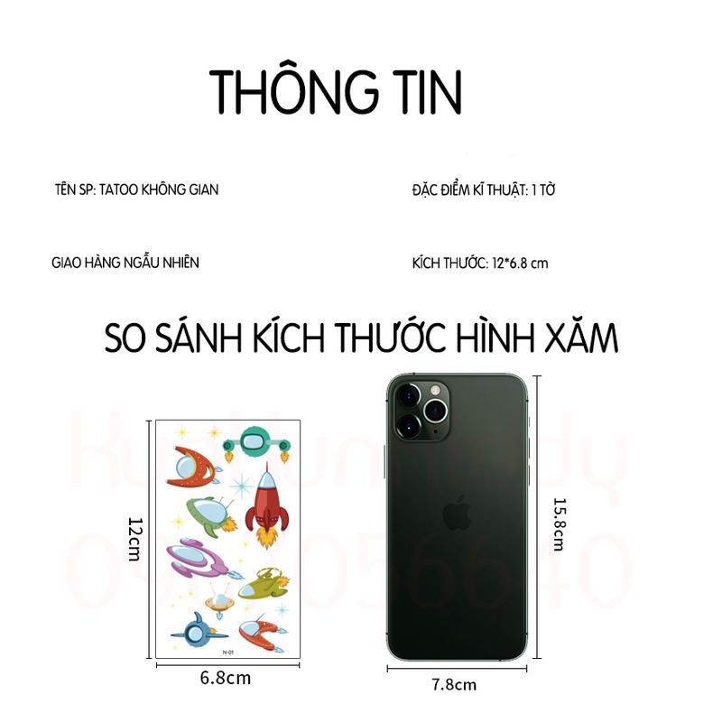 Hình xăm tatoo sticker KHÔNG GIAN VŨ TRỤ dán chống thấm nước cho bé sáng tạo vui chơi an toàn