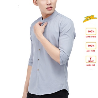 Áo Sơ Mi Nam Cổ Tàu ZM Dài Tay Dáng Ôm Vải Trơn Co Dãn