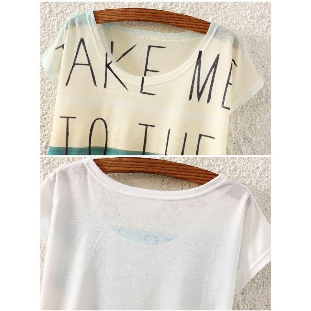 ☛☏❤Fashion Summer Women Short Sleeve Letter Beach Print T Shirt Blouse Tops Tee