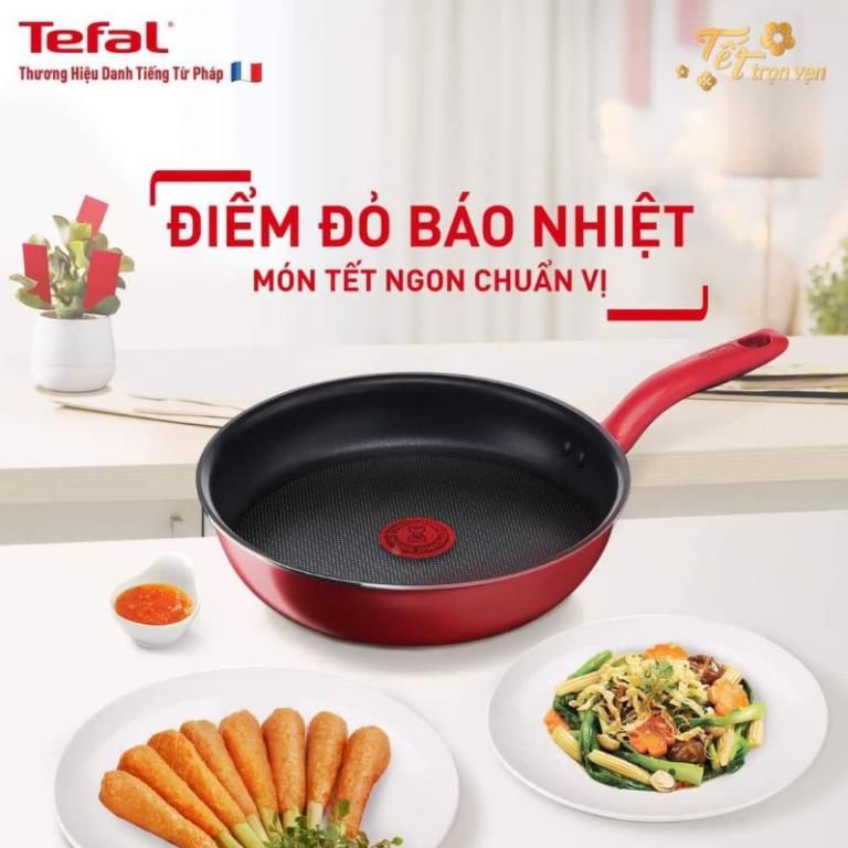 Chảo chiên, chảo chống dính Tefal So Chef 21cm cạn lòng màu đỏ đun bếp ga, bếp từ, bếp hồng ngoại- Chính hãng