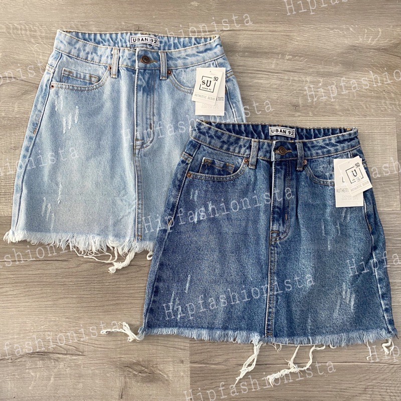 [Mã FADIRECT20 giảm 20K đơn 150K] Chân váy jeans chữ a xước nhẹ lai tua, lưng cao trên rốn, form chuẩn đẹp (hình thật) | BigBuy360 - bigbuy360.vn