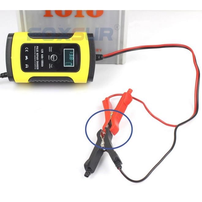 Sạc bình ắc quy ô tô xe máy FOXSUR 12V 4Ah - 100Ah  tự ngắt khi đầy chức năng bảo dưỡng phục hồi ắc quy bằng khử sunfat