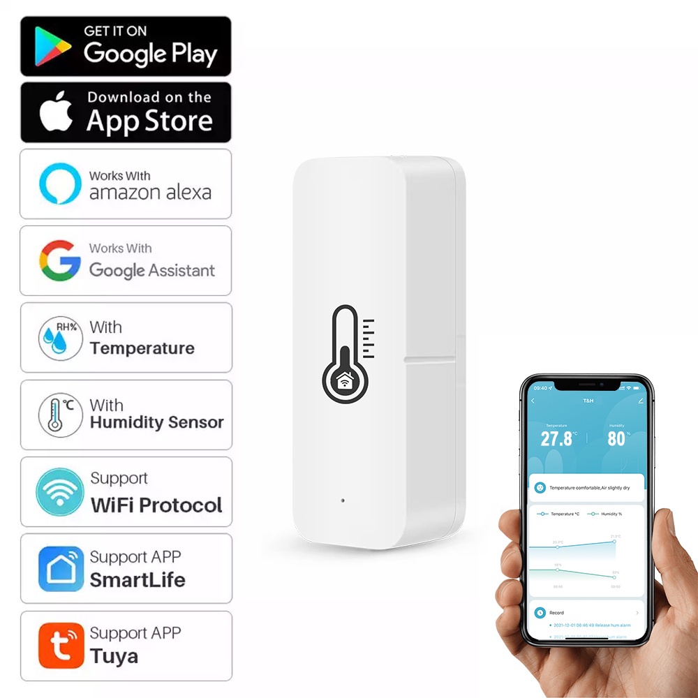 Bộ Cảm Biến Nhiệt Độ Và Độ Ẩm Thông Minh Cho Alexa Google Home