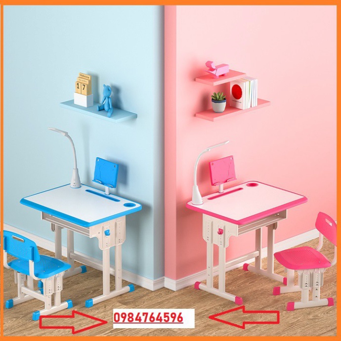 Bộ bàn ghế học sinh tiểu học điều chỉnh được độ cao - thấp gỗ công nghệp khung kim loại (Kèm Đèn Và Giá Đỡ Sách) .