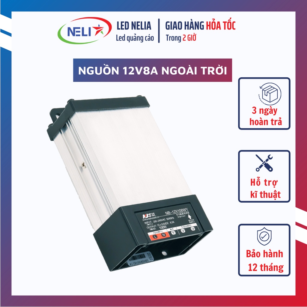 Nguồn LED 12V 100W ngoài trời vỏ nhôm NB.