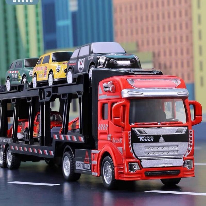 Xe container đầu hợp kim chở 6 xe còn tỉ lệ 1:48