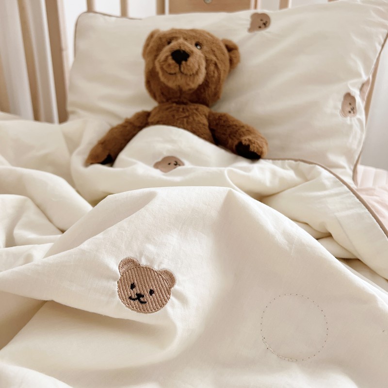 Chăn/ Áo gối cotton nguyên chất thân thiện với da in hình gấu cho trẻ em