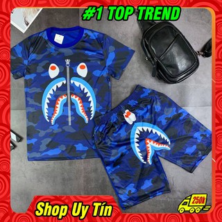 Set quần áo hè nam 3D Bape Xanh dương