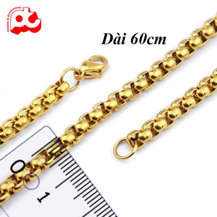 Dây chuyền nam titan cao cấp đẹp thép không gỉ bông dừa khít PT JEWELRY kích cỡ 4mm màu trắng mạ vàng cách điệu PTDCNA49