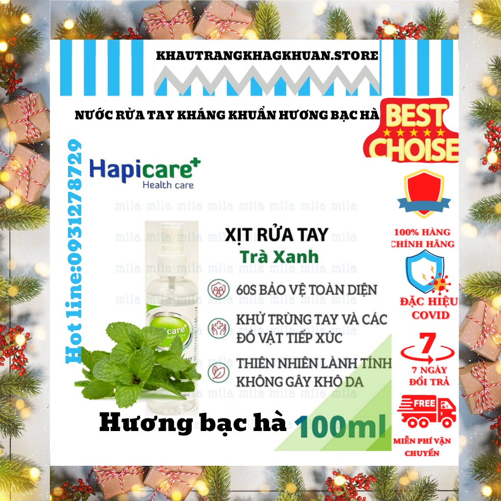 Chai xịt khuẩn mini HapiCare+ (100ml) /Xịt Khuẩn /Xịt rửa tay khô [CHÍNH HÃNG] dễ bỏ túi đi học đi làm.