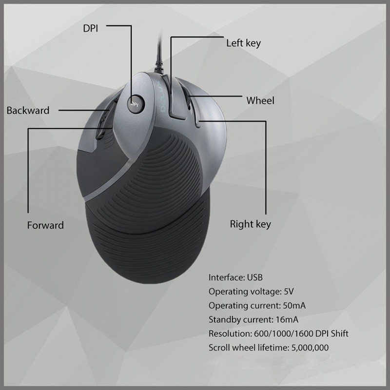 Delux M618 USB Wired Ergonomic Vertical Optical Mouse 1600DPI for LOL trynemgo