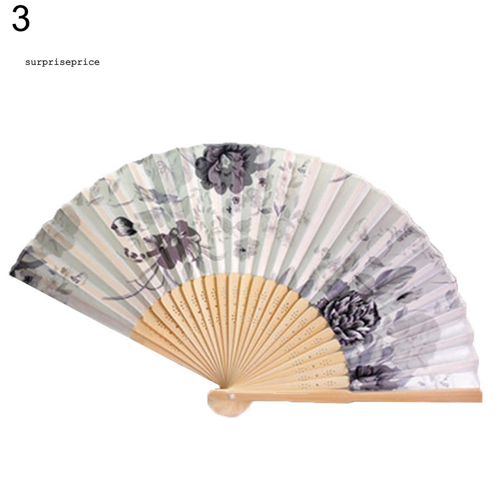 [ HÀNG có sẵn ] quạt tre xếp in hoa phong cách vintage