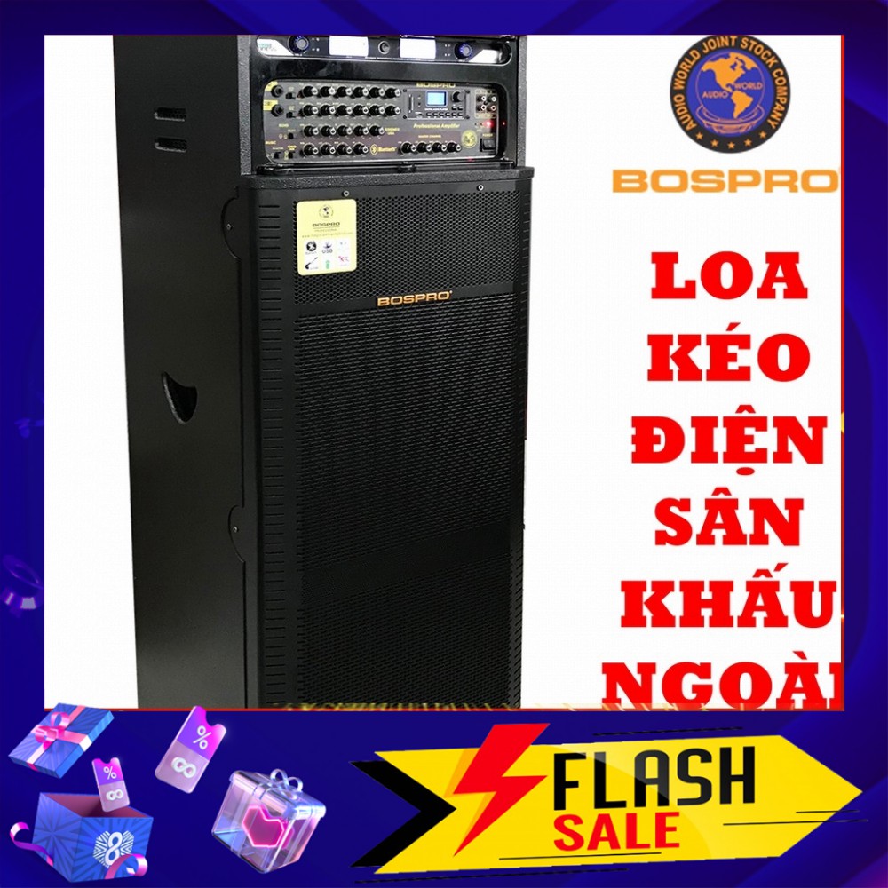 Loa Kéo Điện BOSPRO PRO-E900S, loa karaoke Sân Khấu 2 bass 40CM, công suất đỉnh 920W, kèm 2 micro không dây