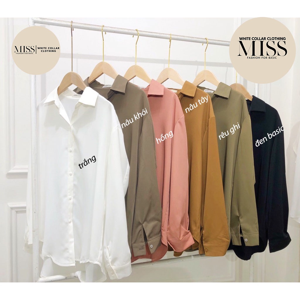 Áo sơ mi nữ, áo dài tay công sở form rộng vải lụa cao cấp, dáng dài phong cách Hàn MISS CLOTHINGS SM-10 | BigBuy360 - bigbuy360.vn