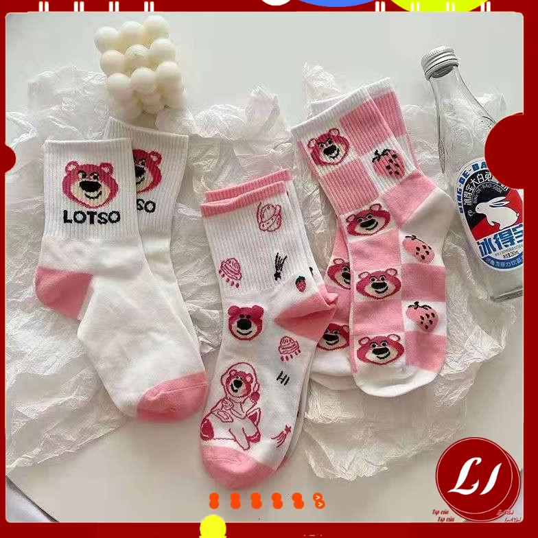SET Tất nữ GẤU HỒNG cao cổ phong cách hàn quốc tặng Chun tóc XOẮN nhỏ nhắn đáng yêu cho bé