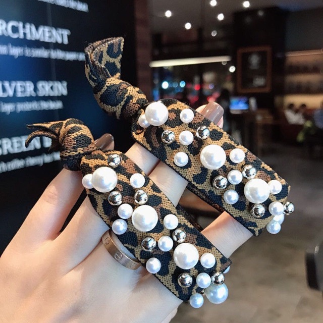 Cột tóc đính hạt bẹt màu sắc - Khăn turban