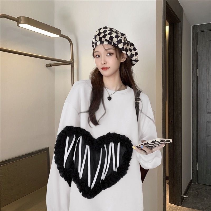 Áo khoác sweater nỉ tim cao cấp lót lông xinh xắn cho bạn gái TĐ03