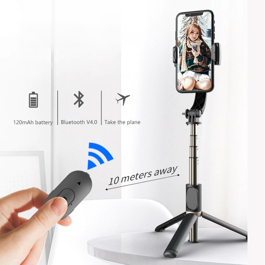 Gậy Chụp Ảnh Cao Cấp Selfie Chống Rung Điện Tử Gimbal L08 Có Bluetooth - Có Chân Đỡ Tự Đứng - Kéo Dài Tới 86cm