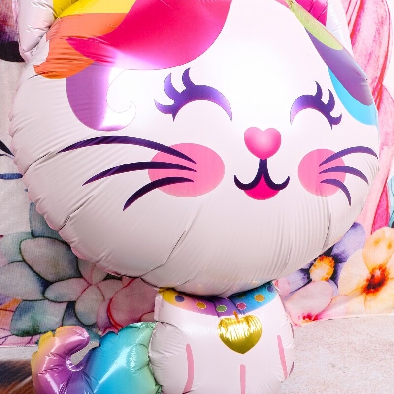 Bong bóng kiếng tráng nhôm hình mèo ngũ sắc, mèo con đáng yêu