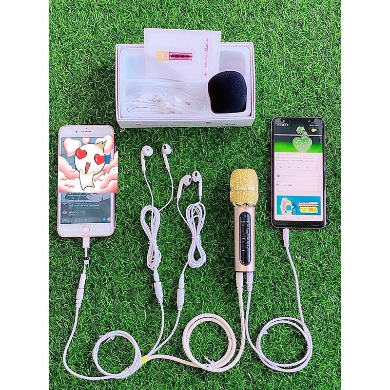 Mic C11 nâng cấp chế thêm dây livestream 2 dây chia tai nghe, tặng thêm 2 tai nghe để hát song ca- bảo hành 6 tháng