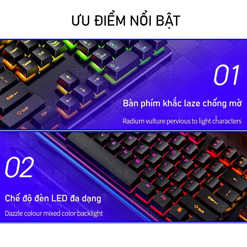 Bàn phím giả cơ RGB V4/ V5 Pro tặng chuột gaming - Bàn phím cơ led 7 màu, chống nước, chuyên game, phím khắc laze