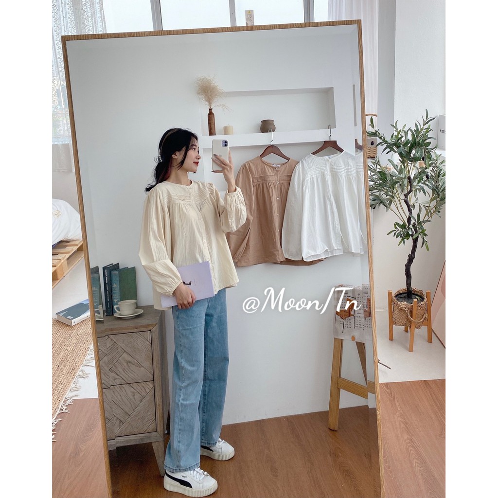 🍍SIÊU HÓT🍍Áo Sơ Mi Nữ Unisex Kiểu Hàn - Áo Sơ Mi Nữ Trắng Form Rộng mini.house123 nana store hn