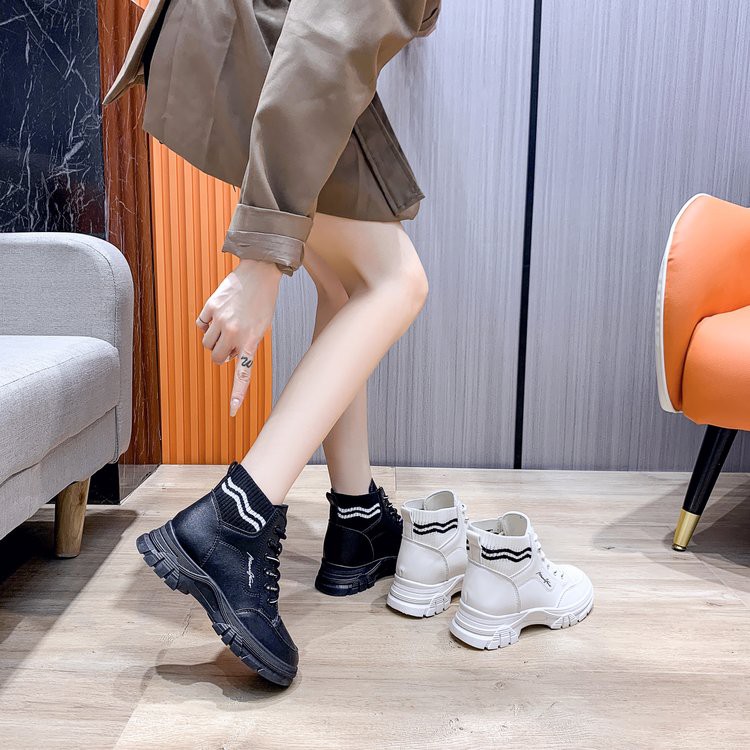 FULLBOX BOOT Bốt nữ thời trang ngắn cổ chun vạch kẻ Ulazzang