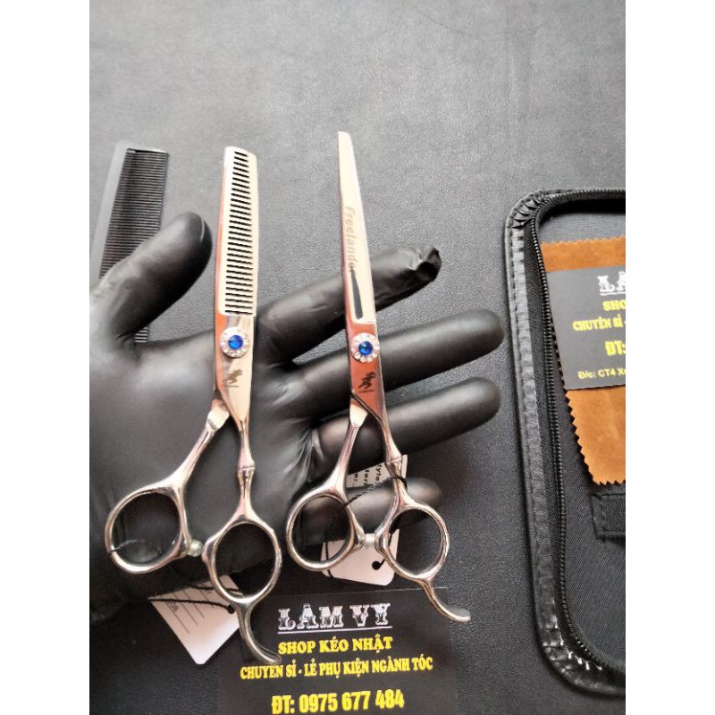 Bộ kéo cắt tóc Nhật bản Freelander FR05 ( Mua một bộ kéo được tặng bao da+lọ dầu+khóa kéo+2lược)