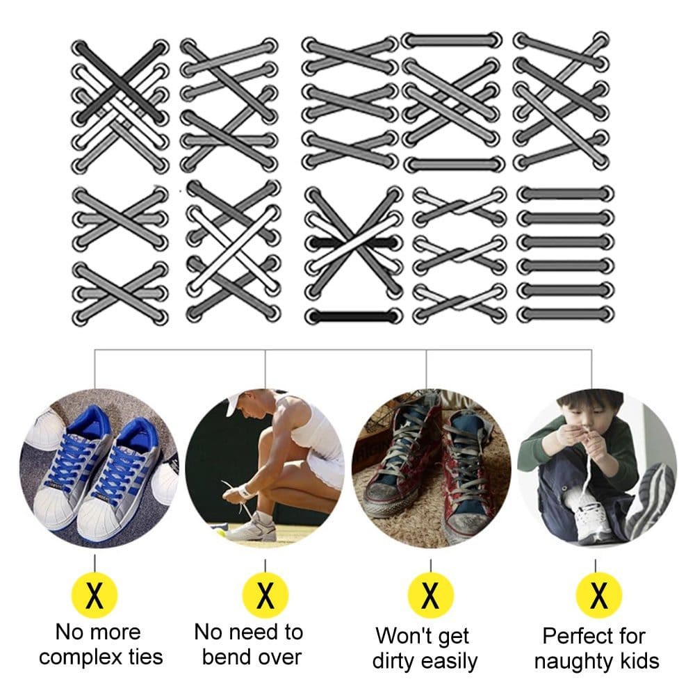 Dây giày cao su đàn hồi thông minh VTIE Shoelace mặt trơn từ silicon bộ 12 Dây
