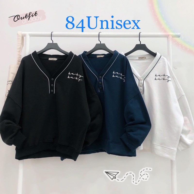 Áo Sweater Nỉ BABY Viền Cổ Phối Nút Form Rộng Ulzzang