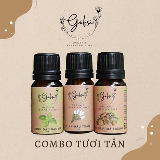 Combo tinh dầu tươi tắn géfsi - tinh dầu bạc hà, trà trắng, tràm - thiên nhiên - xông phòng - 10ml