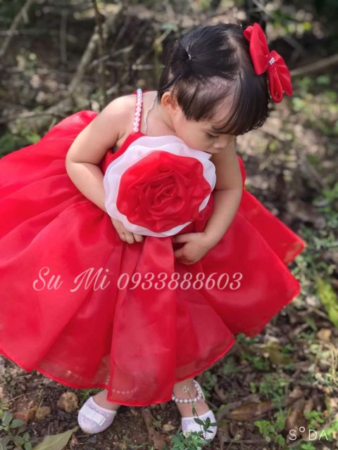 Váy công chúa hoa hồng đỏ cho bé ( Tặng cài ) [ Xả kho ]