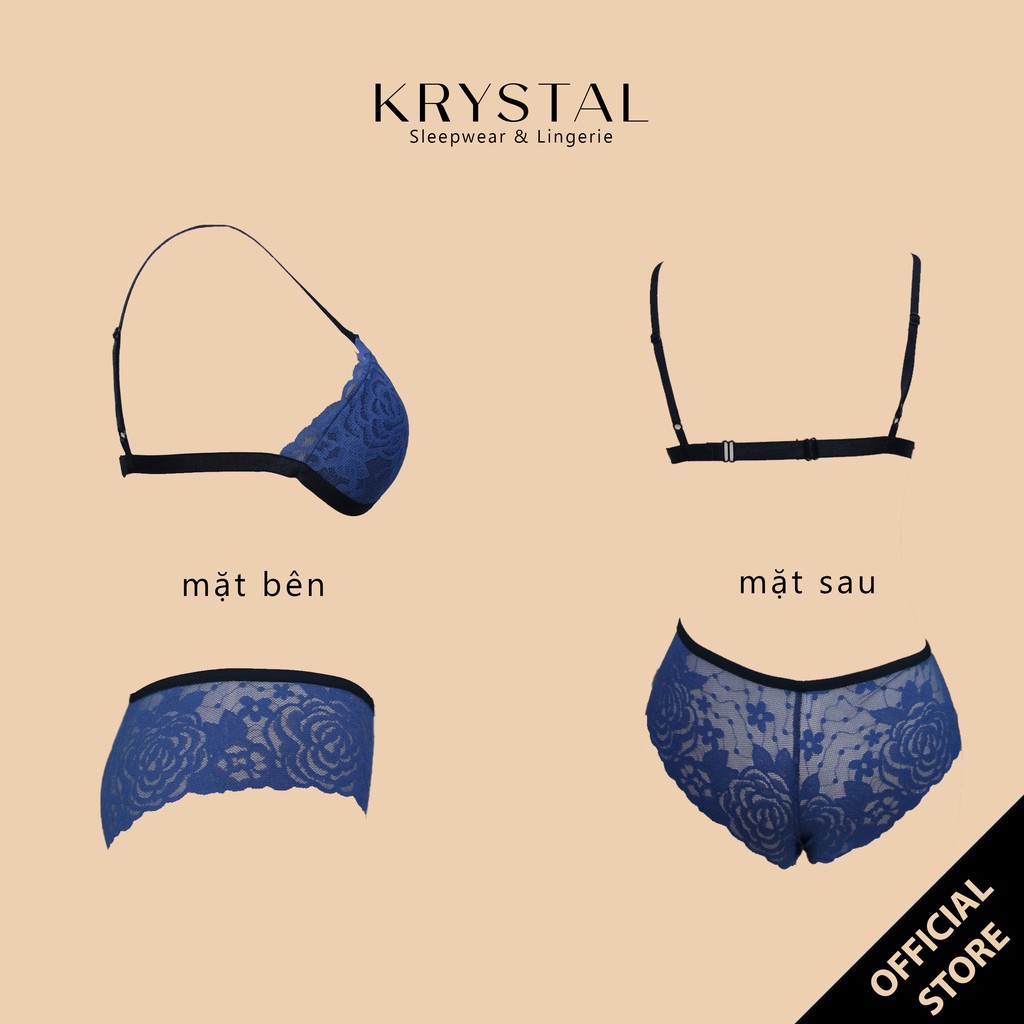 Bộ đồ lót ren không gọng mút vừa màu Xanh navy sexy gợi cảm KRYSTAL Bralette KB34