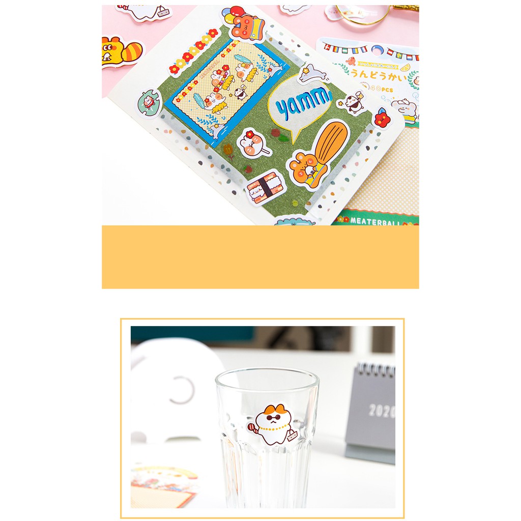 Set Sticker Mini Gói 40 Hình Dán Sổ, Book Mark Đa Năng Hình Thỏ Cam Nhiều Theme