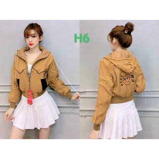 Áo khoác nữ. Áo khoác nữ gió dù 2 lớp chống nắng phối viền túi ngang ngộ nghĩnh-dễ thương