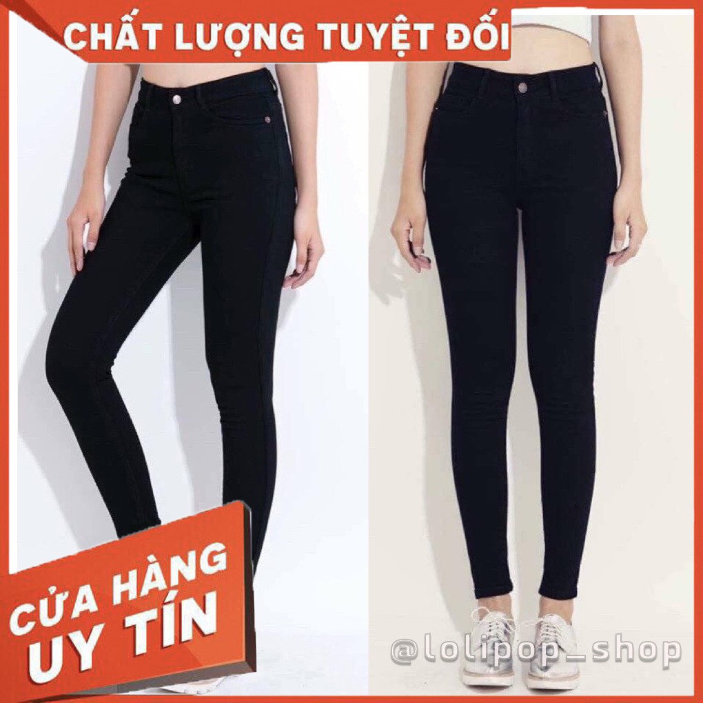 Quần jean nữ đen trơn dáng SKINNY - cạp cao siêu co giãn