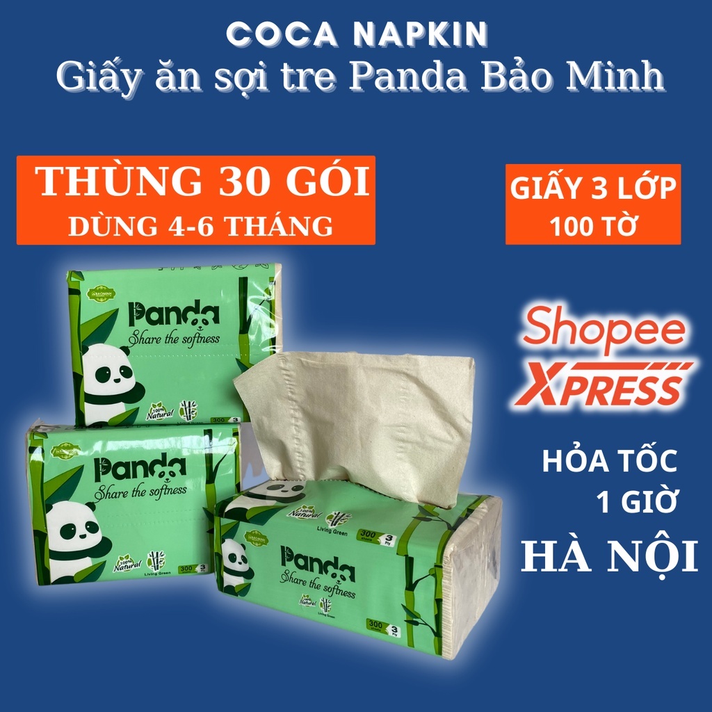 Thùng 30 gói giấy ăn gấu trúc Panda cao cấp 3 lớp chất liệu tre siêu dai, mềm mịn