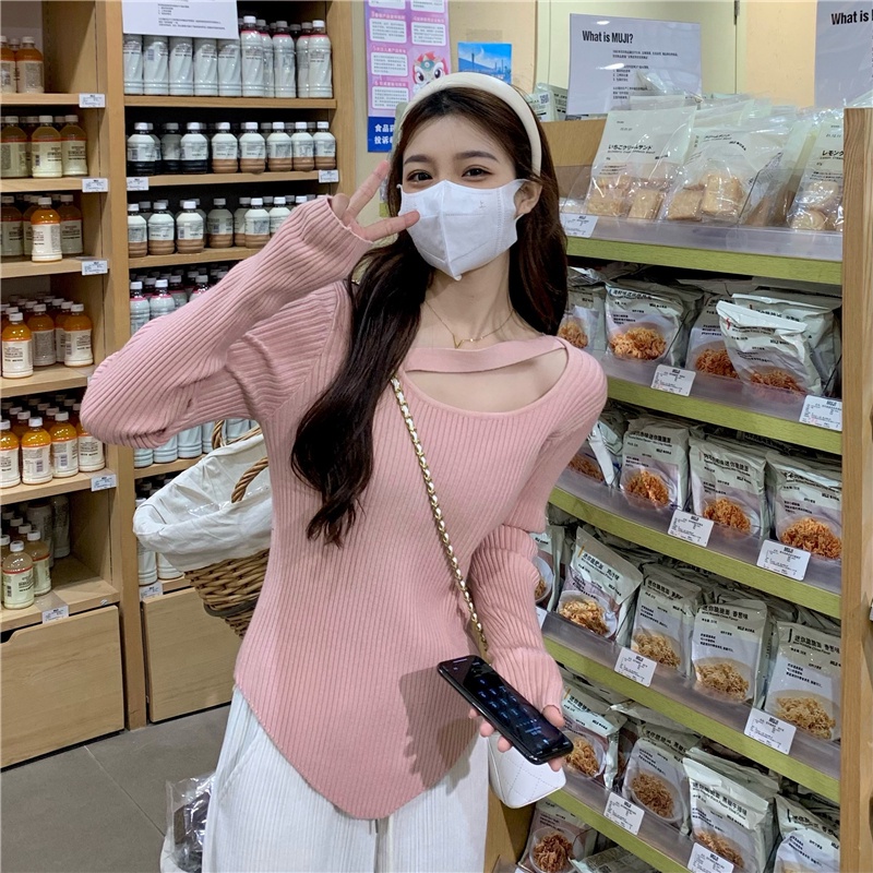 Áo Dệt Kim Dài Tay 1759102Áo Sweater Mỏng Vừa Vặn Lộ Xương Quai Xanh