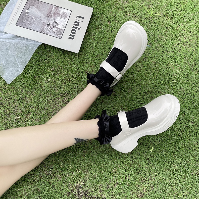 Giày Ulzzang Nữ trắng Lolita Dây Cài 5cm Phong Cách Hàn Quốc