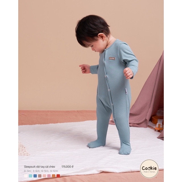 Cookie - Sleepsuit liền tất dài tay cài chéo cotton tăm mềm mát cho bé